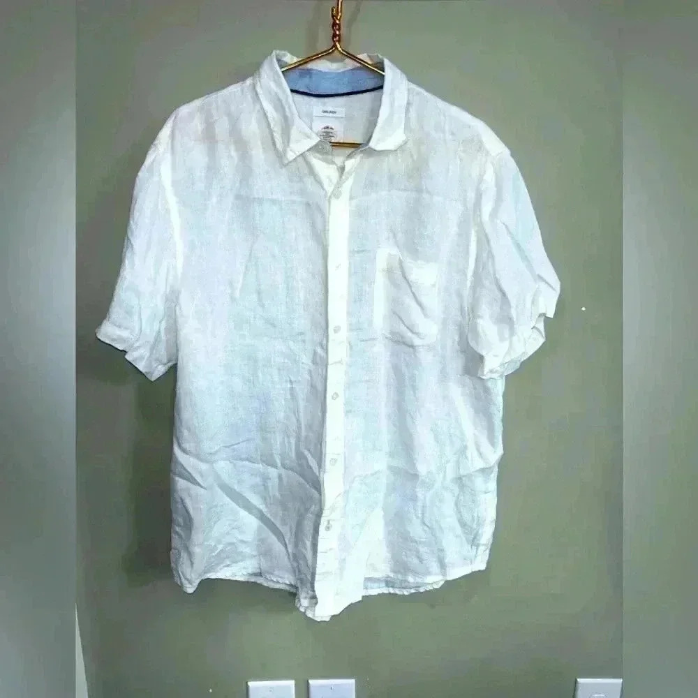 Panama Jack Shirt 100% Linen Mens Sz X-Large White Short Sleeve Button Up Shirt